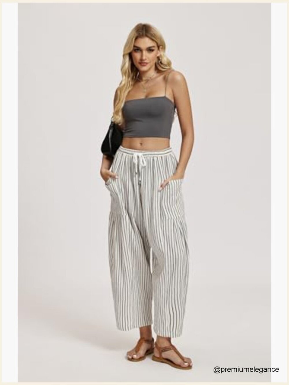 Wide Leg Linen Palazzo Pants with Pockets Summer Travel - Picture 3 of 7